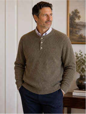Roundtree & Yorke Brown Ribbed Henley Sweater Men’s Size L